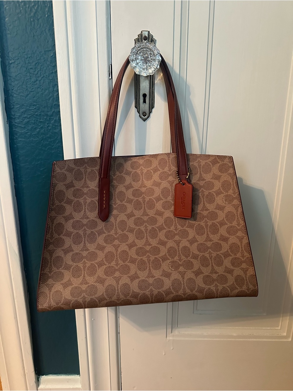 Coach Signature Canvas Tote in Brown with Dark Brown Leather Handles - Picture 2 of 5